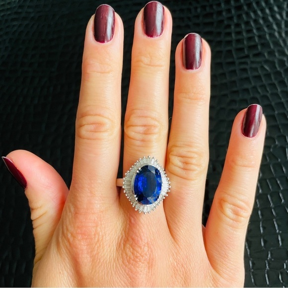 Lab Blue Sapphire Halo Sterling Silver Cocktail Ring & Earrings ASK FOR … - Picture 7 of 15